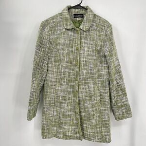 Dialogue 14 Tweed Car Coat Womens‎ Green White Button Front Linen Blend Jacket